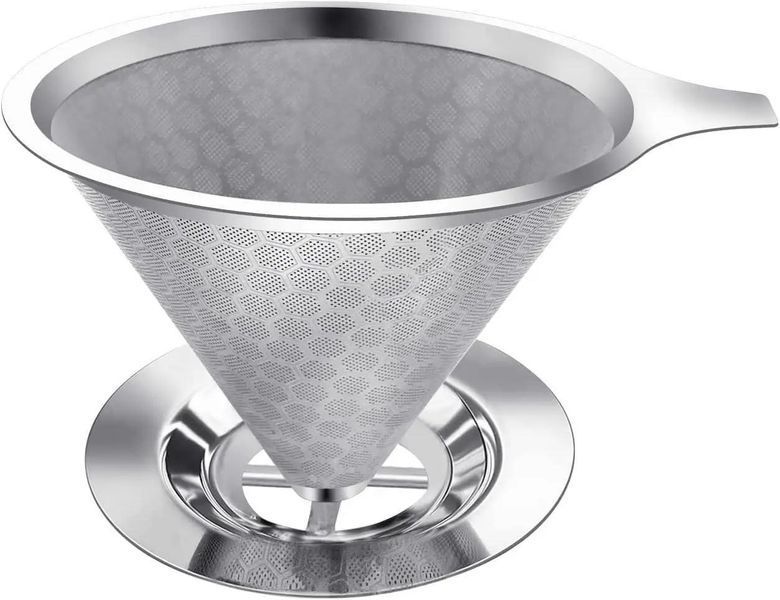 Металлический пуровер Double Mesh 400 мл для заваривания кофе V60 02 воронка дриппер из нержавеющей стали 15365 фото