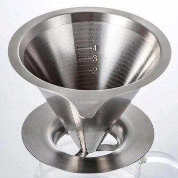 Металевий пуровер воронка для приготування кави Hario V60 02 Double Mesh 400 мл компактний з ручкою DMD-02-HSV фото