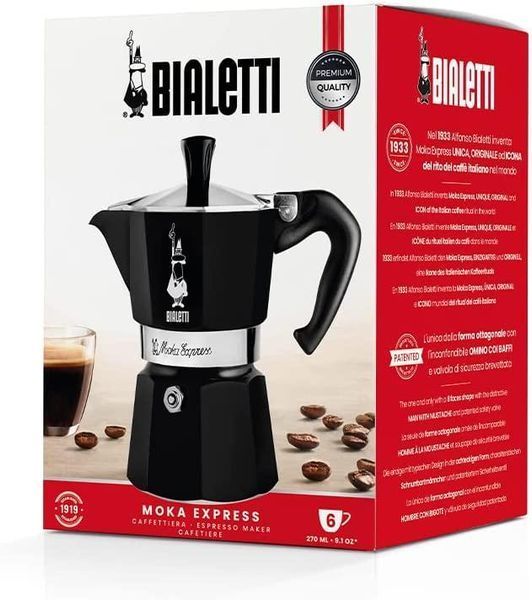 Гейзерна кавоварка Bialetti Moka Express Black (6 чашок - 270 мл) 0004953/NP фото