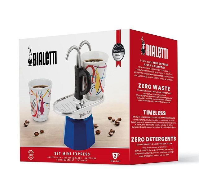 Гейзерна кавоварка Bialetti Mini Express Kandinsky на 2 чашки 100 мл синя 0001407/NP фото