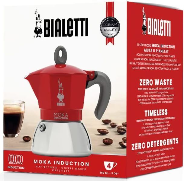 Гейзерна кавоварка Bialetti Moka Induction на 4 чашки, 150 мл Червона 6944 фото