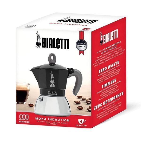 Кавоварка Bialetti New Moka Induction на 4 порції, 150 мл гейзерна чорна для варіння кави для індукційної плити 0006934/NP фото