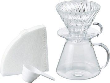 Hario V60 набор для приготовления кофе: стеклянный пуровер, мерная ложка, 40 фильтров S-VGBK-02-T фото