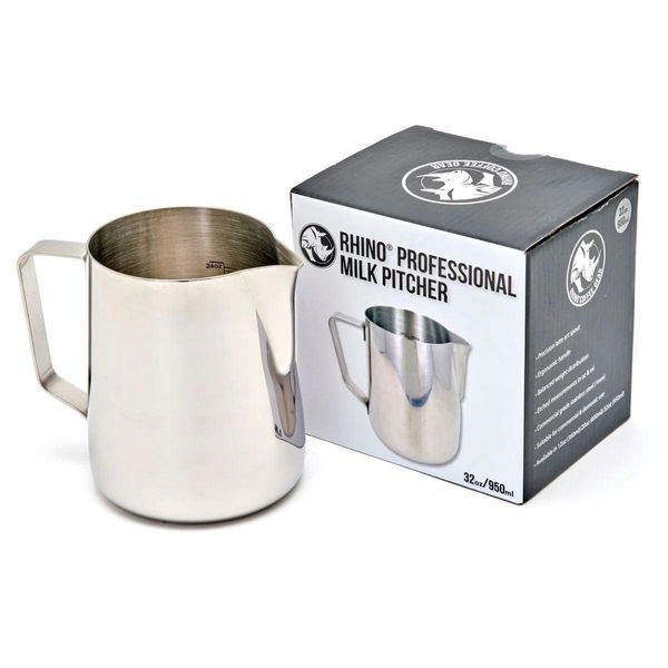 Питчер Rhinowares Coffee Gear Pro 950 мл для кофе из нержавеющей стали для взбивания молока,с ручкою для кофе RHMJ32OZ фото