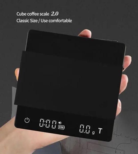 Ваги для кави з usb зарядкою MHW-3BOMBER Cube Сoffee Scale 2.0 для бариста електронні з таймером Чорні ES6028W фото