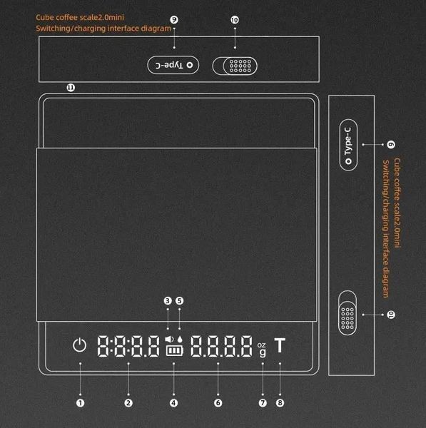 Ваги для кави з usb зарядкою MHW-3BOMBER Cube Сoffee Scale 2.0 для бариста електронні з таймером Чорні ES6028W фото