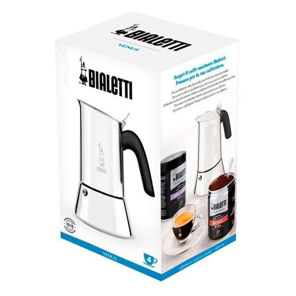 Гейзерна кавоварка сталева Bialetti new Venus для індукції на 4 чашки 170 мл із нержавійки для газової плити 7254 фото