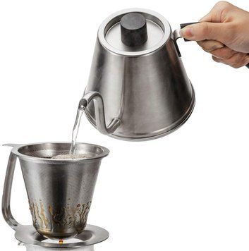 Заварочный чайник для варки кофе Hario v60 KPK-600-HSV из нержавеющей стали для пуровера с тонким носиком KPK-600-HSV фото