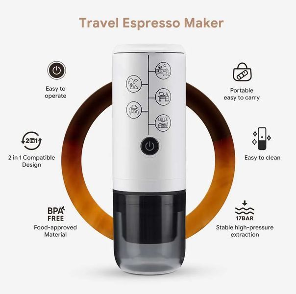 Портативна фільтр кавоварка Icafilas Travel Espresso Maker 2 в 1 Чорна ME2410B фото