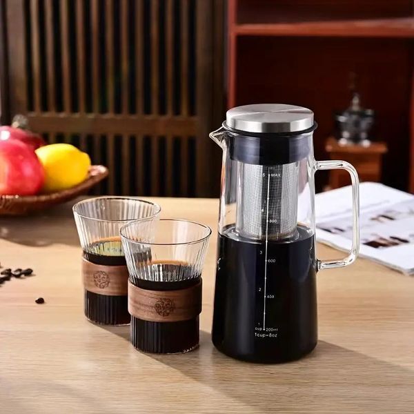 Заварник для заварювання холодної кави cold brew 1 л скляний з колбою з нержавіючої сталі 2506501 фото