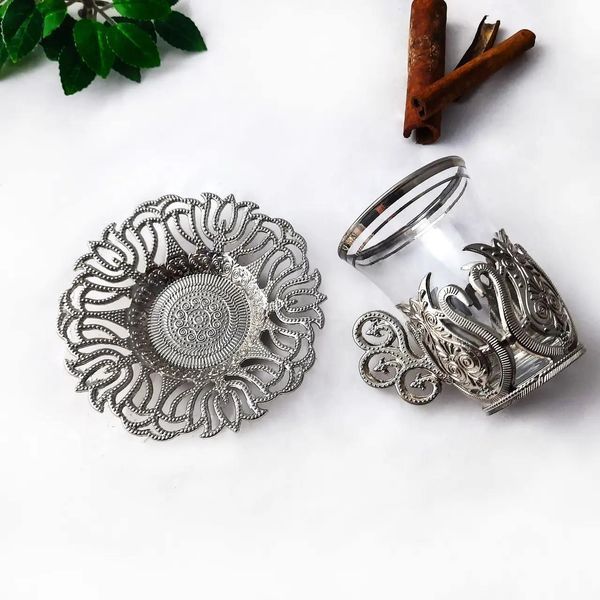Чашка армуд для подачи чая и кофе серебро турецкая с блюдцем и ручкой 100 мл 14535 фото