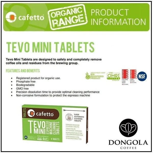 Таблетки Cafetto TEVO Mini Blister Pack 8 шт по 1,5 г для чистки кофемашины Органические E11927 фото