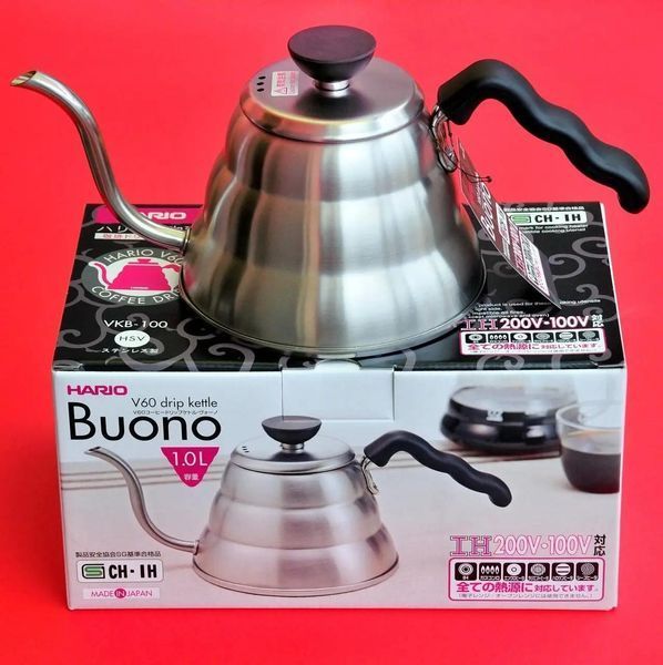 Чайник для заварювання Hario V60 Buono 1 л для заварювання кави із нержавійки для плити Сріблястий для пуровера VKBR-100HSV фото