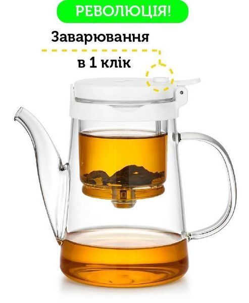 Чайник заварочный Bonston 550 мл Tанго Лайт для заваривания чая стеклянная колба с кнопкой для слива BP09W-550 фото
