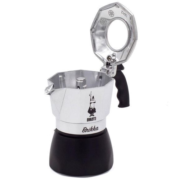 Гейзерная кофеварка Bialetti Brikka New на 2 чашки 100 мл из алюминия для кофе с клапаном для пенки 7312 фото