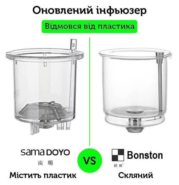 Чайник заварочный Bonston 550 мл Tанго Лайт для заваривания чая стеклянная колба с кнопкой для слива BP09W-550 фото