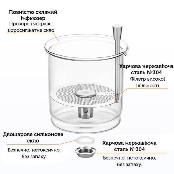 Чайник заварочный Bonston 550 мл Tанго Лайт для заваривания чая стеклянная колба с кнопкой для слива BP09W-550 фото
