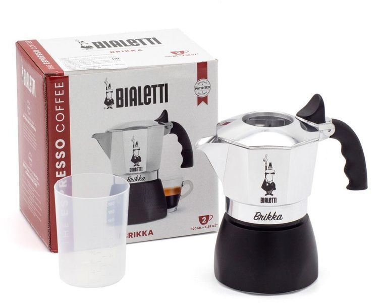Гейзерная кофеварка Bialetti Brikka New на 2 чашки 100 мл из алюминия для кофе с клапаном для пенки 7312 фото