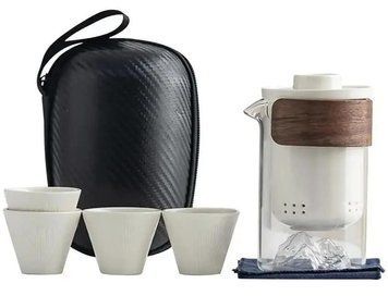 Чайный набор портативный Travel Tea Set для китайской чайной церемонии, дорожный, с сумкой Белый 300815 фото