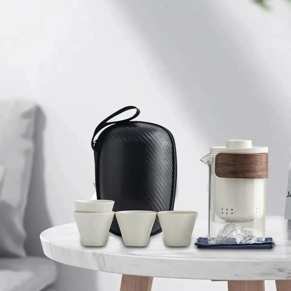 Чайный набор портативный Travel Tea Set для китайской чайной церемонии, дорожный, с сумкой Белый 300815 фото