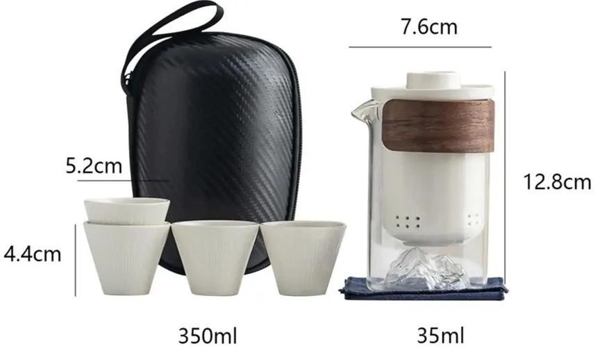 Чайный набор портативный Travel Tea Set для китайской чайной церемонии, дорожный, с сумкой Белый 300815 фото
