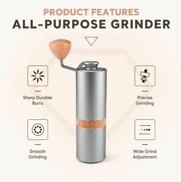 Ручная кофемолка iCafilas Premium Grinder со стальными жерновами и регулировкой помола, портативная, бытовая GM2213 фото