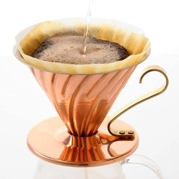 Пуровер металевий із міді Hario V60 02, 400 мл, для ручного заварювання кави, на 4 порції, VDPC-02CP VDPC-02CP фото