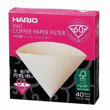 Фильтры для пуровера V60 Hario 01 40 шт, белые бумажные VCF-01-40M фото