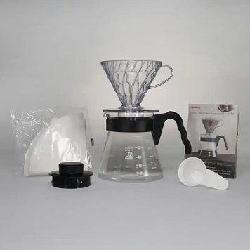 Набір Hario V60 для приготування кави пуровер 400 мл пластик Графін Мірна ложка Фільтри VCND-02B-EX фото