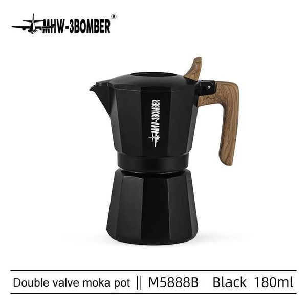 Гейзерна кавоварка мока алюмінієва MHW-3BOMBER Double Valve Moka Pot 4 cup Чорна, 180 мл, на 4 порції M5888B фото