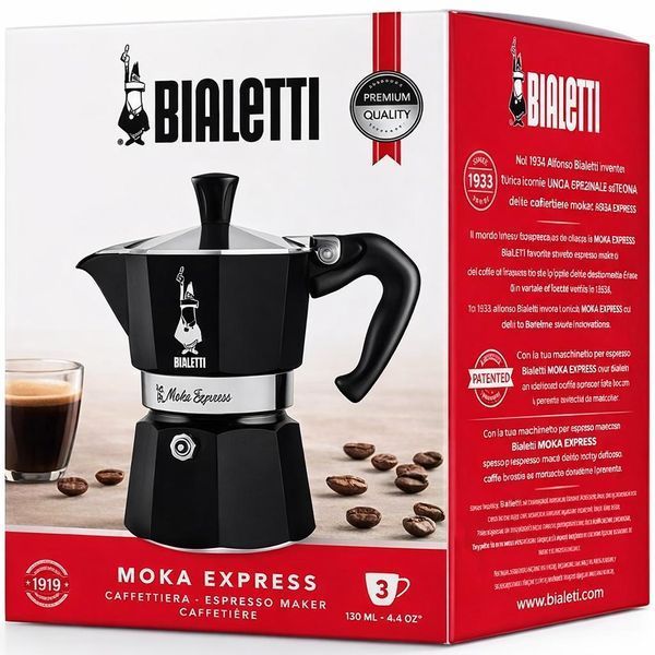 Гейзерна кавоварка Bialetti Moka Express Чорна 130 мл на три порції алюмінієва мока 0004952/NP фото