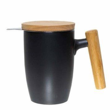 Чашка-заварник керамічна для чаю Wooden Brew Mug Light, Чорна, 450 мл, Кружка заварник TM450L фото