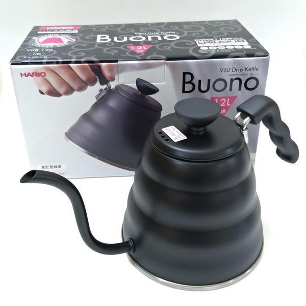 Чайник для фильтр кофе Hario V60 Buono VKB-120MB для варки фильтр кофе Черный из нержавеющей стали Черный VKB-120MB фото