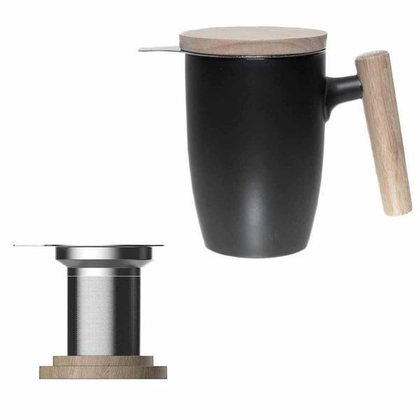 Чашка-заварник керамічна для чаю Wooden Brew Mug Light, Чорна, 450 мл, Кружка заварник TM450L фото