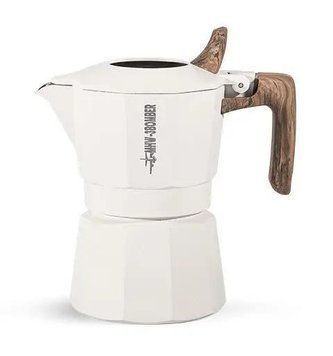 Кавоварка гейзерного типу MHW-3BOMBER Double Valve Moka Pot 1 cup для кави Біла з дерев'яною ручкою M5887W фото