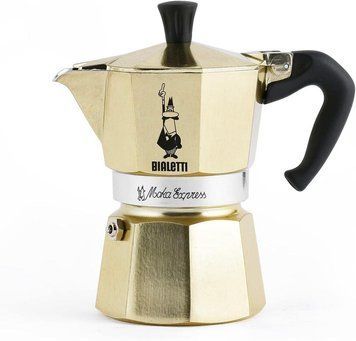 Біалетті гейзерна кавоварка Moka Express Gold для кави на 3 чашки Золотиста алюміній для плити 130 мл 5174 фото