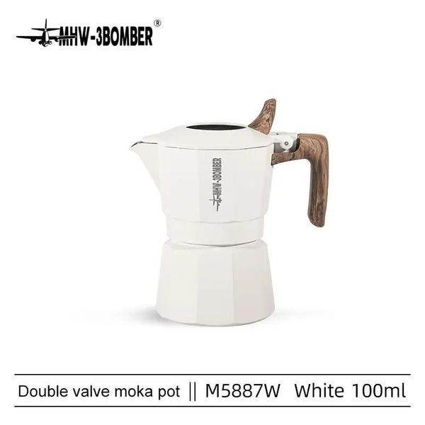 Кавоварка гейзерного типу MHW-3BOMBER Double Valve Moka Pot 1 cup для кави Біла з дерев'яною ручкою M5887W фото