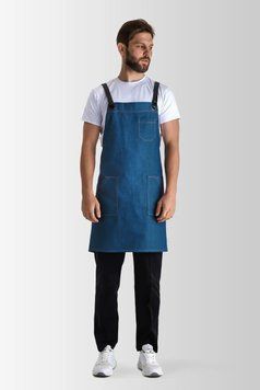 Фартук джинсовый для бариста Muffin Jeans с карманами передник для барменов рабочий с ремнями для официанта VT1150 фото