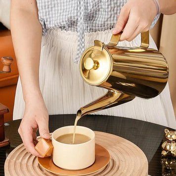 Заварочный чайник 2 литра Золотистый с крышкой для чая и кофе из нержавейки 503203 фото