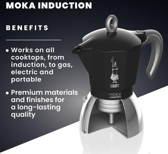 Кавоварка гейзерна Bialeti Moka Induction чорна на 6 чашок, 280 мл для індукційної плити для дому побутова 6936 фото